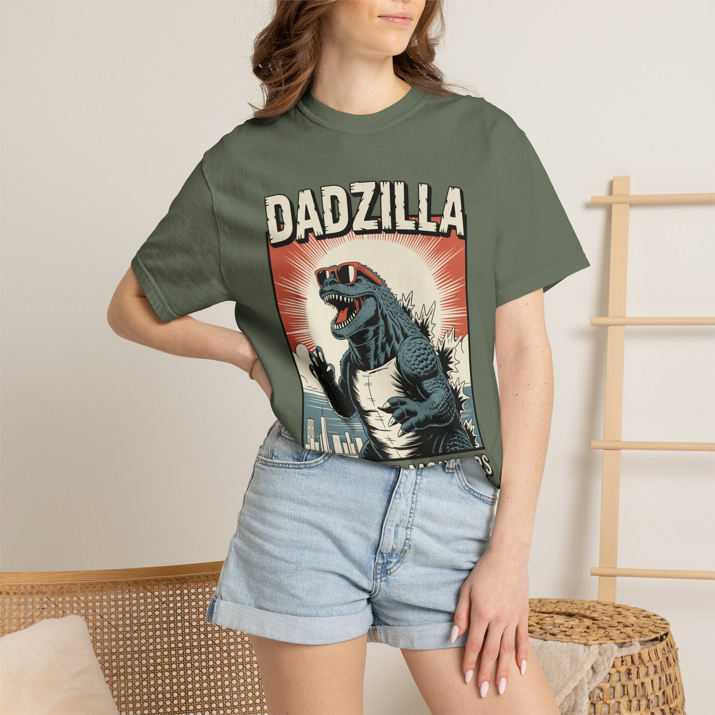 Funny Dadzilla Comfort Colors Shirt, Father of Monsters Graphic Tee, Cool Dinosaur Dad Shirt, Father's Day Gift for Dad, Retro Kaiju Tee