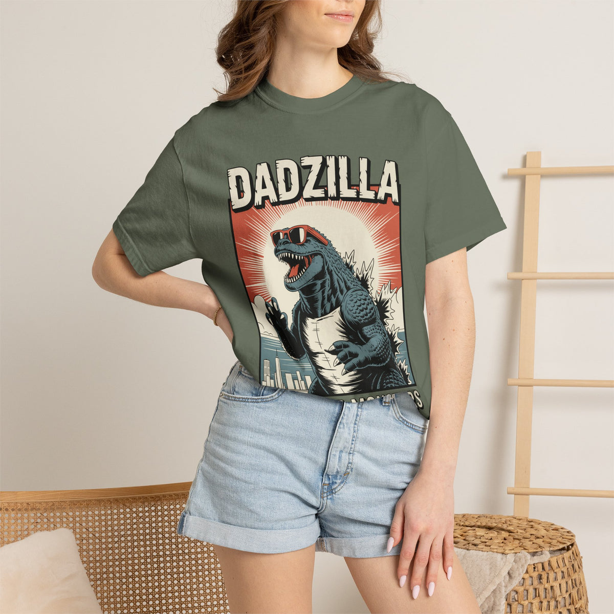 Funny Dadzilla Comfort Colors Shirt, Father of Monsters Graphic Tee, Cool Dinosaur Dad Shirt, Father's Day Gift for Dad, Retro Kaiju Tee