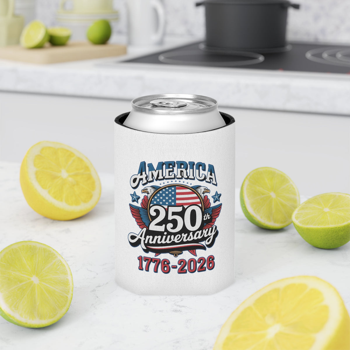 America 250th Anniversary Can Cooler, Patriotic Beer Can Holder, USA 1776 to 2026 Drink Cozy, 4th of July Gift, American Pride Party Favor