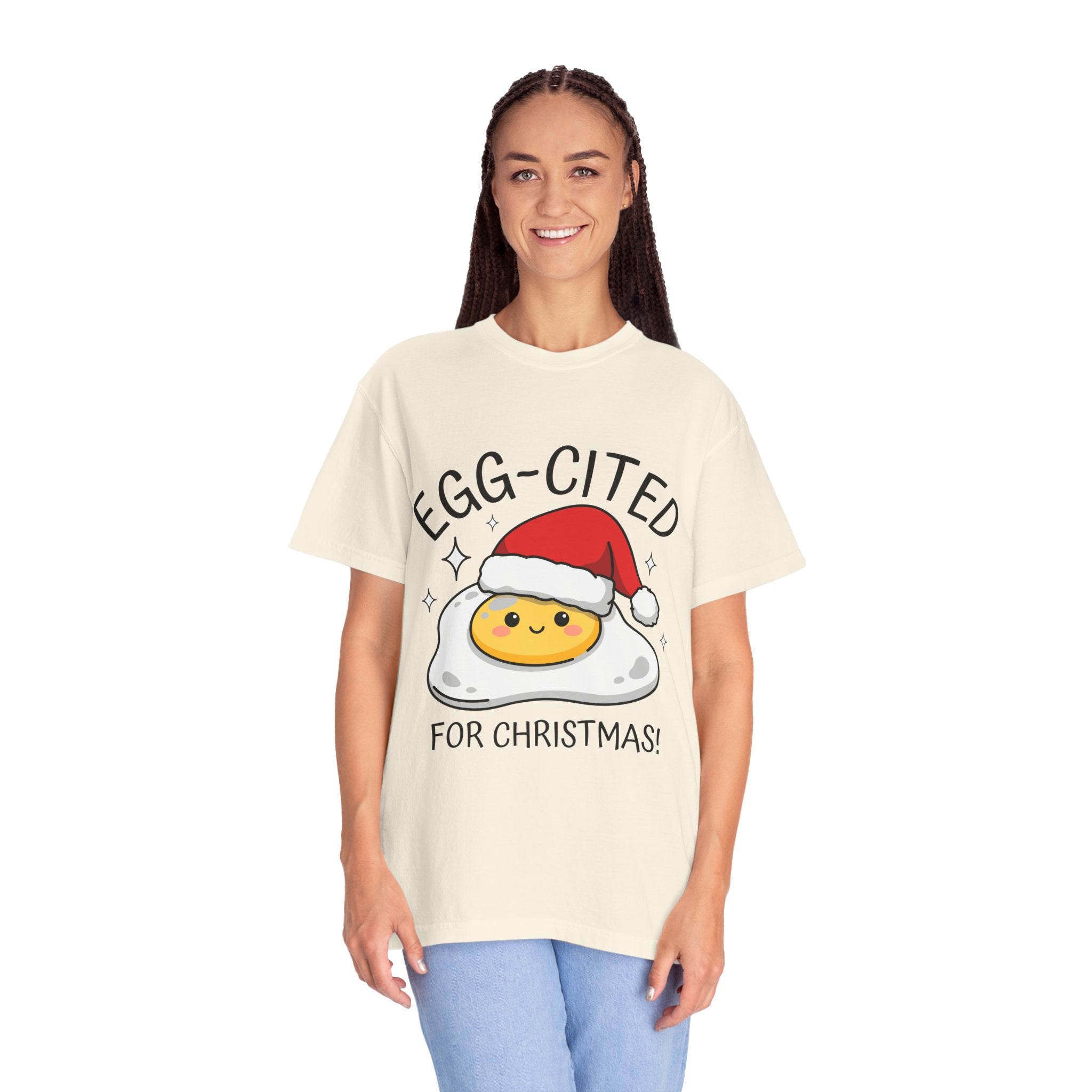 Egg-Cited for Christmas Shirt, Funny Fried Egg T-Shirt, Cute Food Pun Holiday Tee, Christmas Breakfast Gift for Brunch Lover or Cook