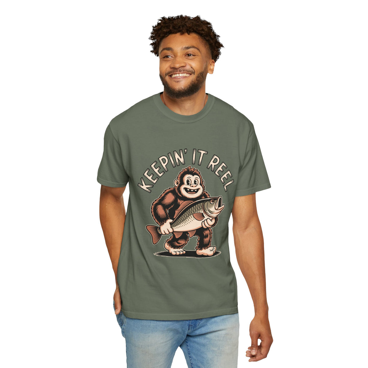 Funny Sasquatch Fishing Comfort Colors Shirt, Keepin It Reel Bigfoot Angler Tee, Fisherman Gift Shirt, Lake Life Outdoor Graphic Tee