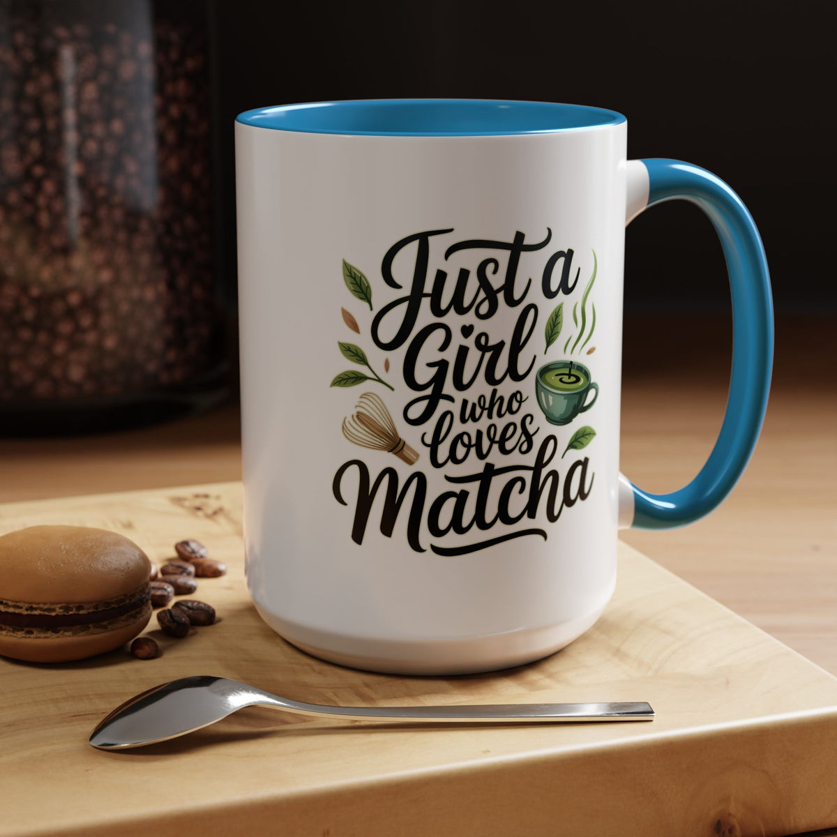 Matcha Lover Mug, Just a Girl Who Loves Matcha Quote, Green Tea and Whisk Design, Birthday Gift for a Friend Who Enjoys Cozy Morning Rituals