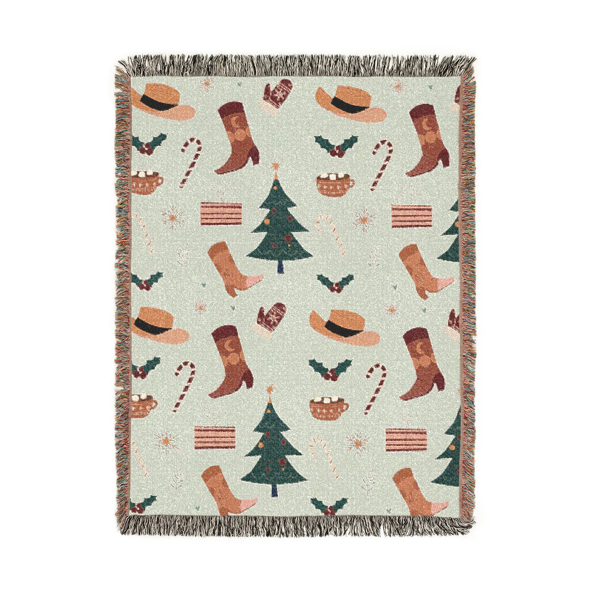 Christmas Stocking Woven Blanket, Festive Holiday Throw, Candy Cane Tree Decor, Cozy Christmas Gift, Winter Farmhouse Home Accent