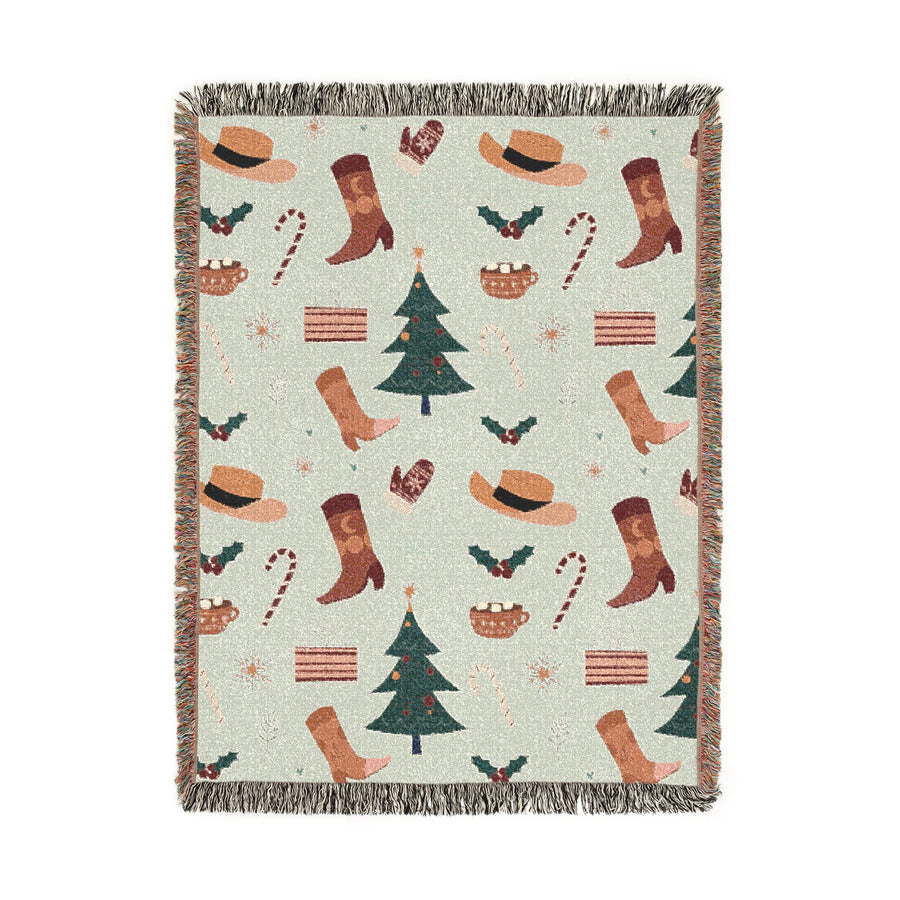 Christmas Stocking Woven Blanket, Festive Holiday Throw, Candy Cane Tree Decor, Cozy Christmas Gift, Winter Farmhouse Home Accent