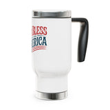 God Bless America Travel Mug, Patriotic Stainless Steel Coffee Cup, Vintage USA Drinkware, American Pride Gift, 4th of July