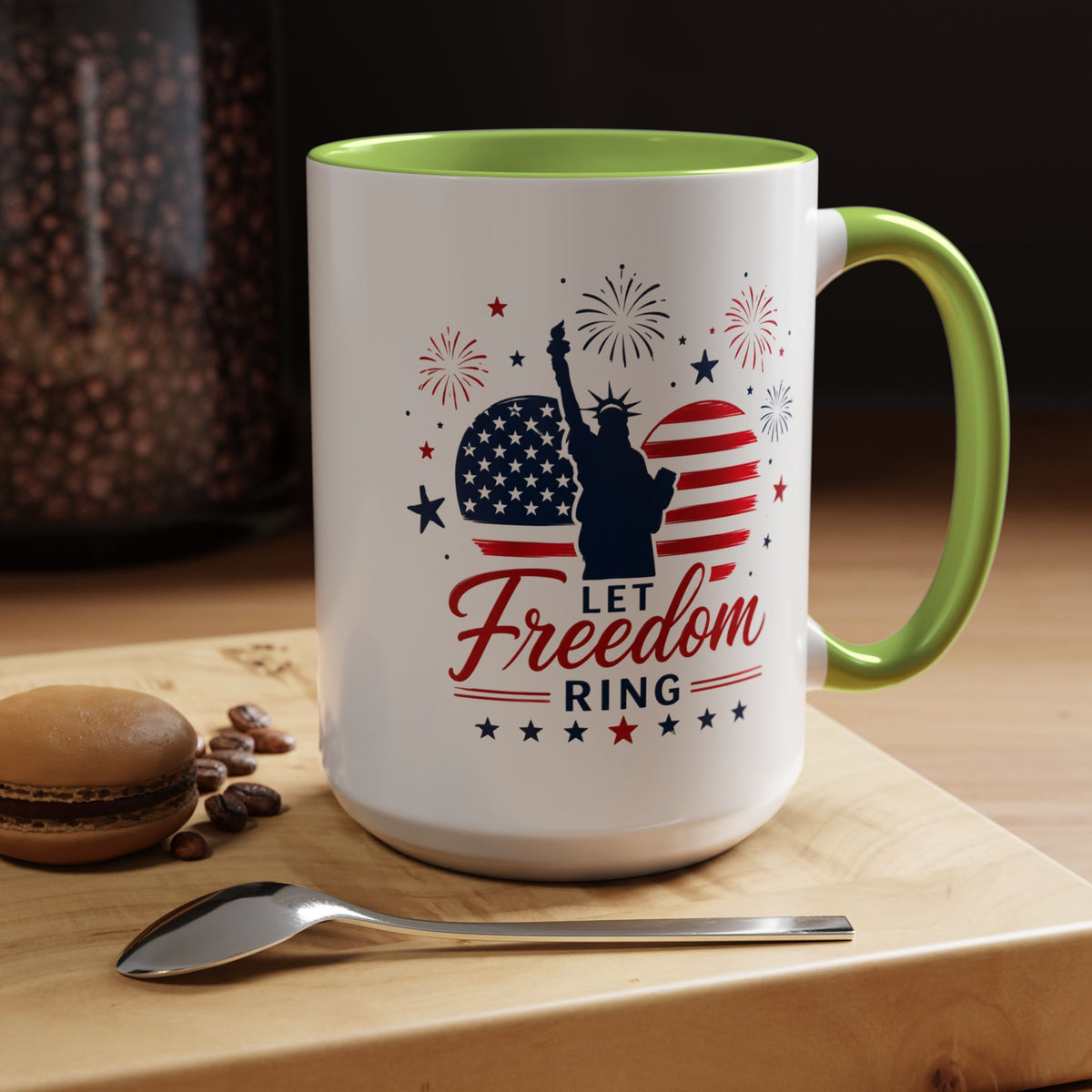Let Freedom Ring Patriotic Coffee Mug, Statue of Liberty Fourth of July Mug, American Flag Coffee Cup, USA Pride Gift, Independence Day Mug