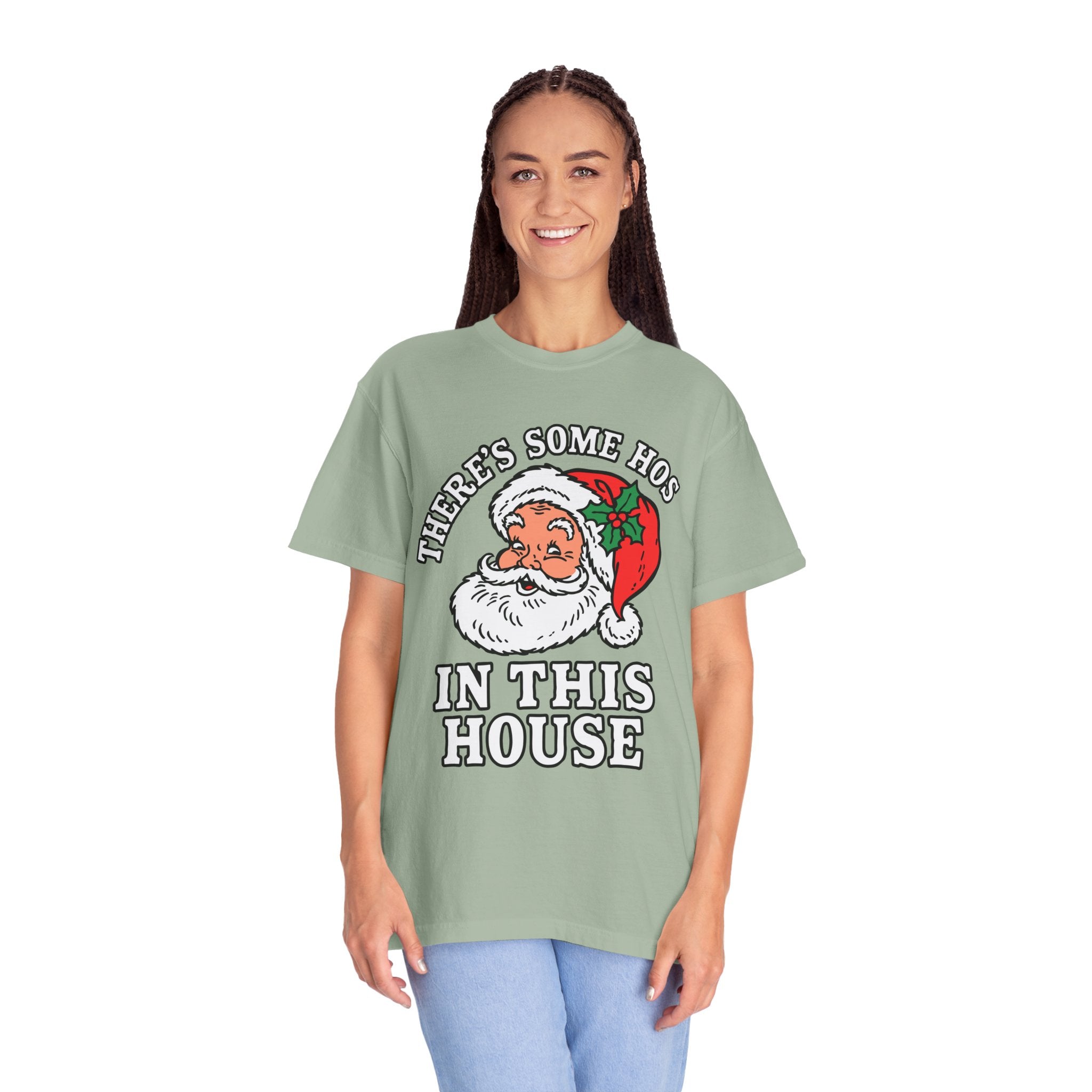There's Some Ho's in This House Shirt, Funny Santa Christmas T-Shirt, Adult Holiday Party Tee, Naughty Xmas Gift for Friends or Family