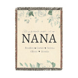 Personalized Nana Floral Woven Blanket, Custom Grandma Throw, Family Name Gift, Cozy Mother's Day Present, Botanical Home Decor for Nana