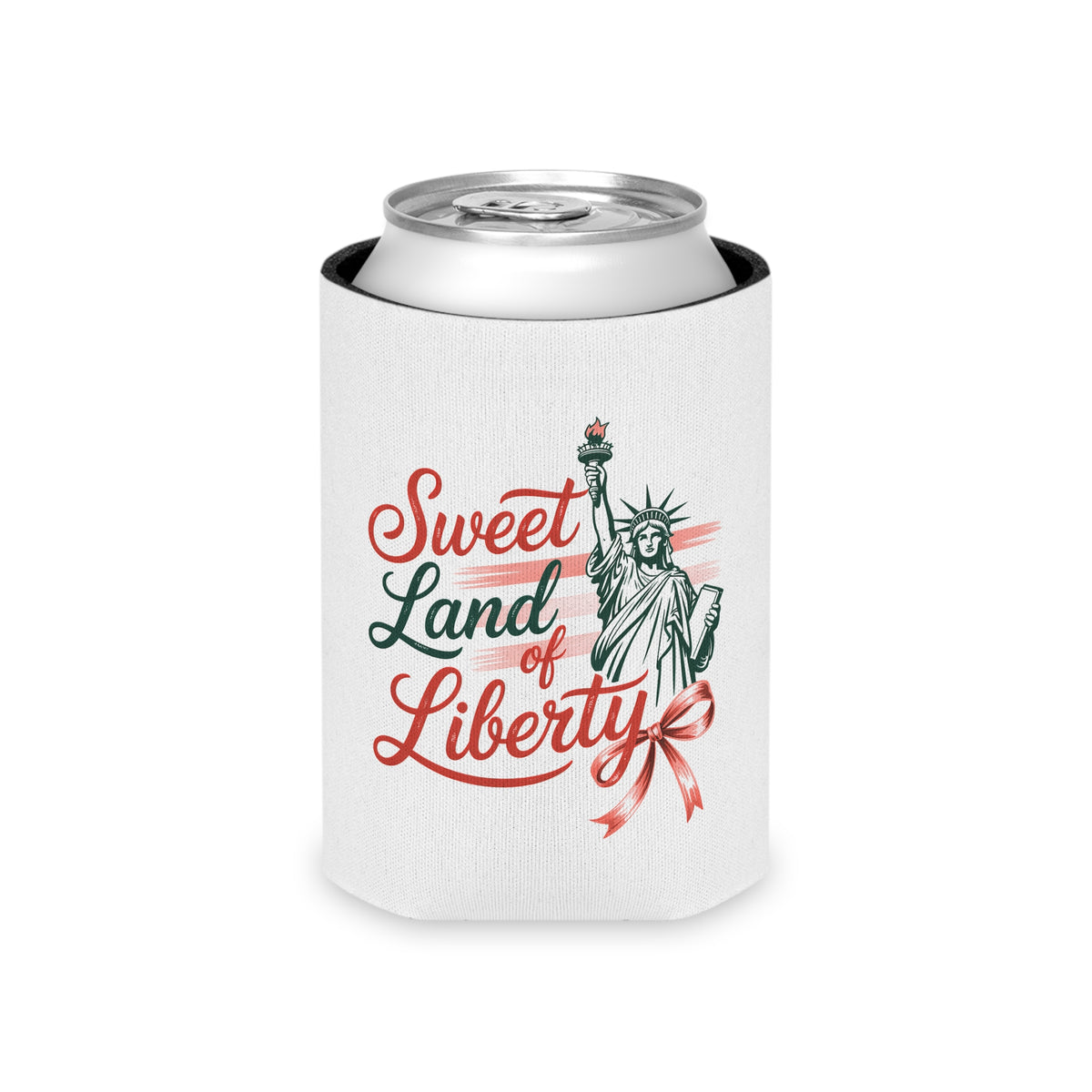 Sweet Land of Liberty Can Cooler, Patriotic Wine Can Holder, USA Drink Sleeve, 4th of July Gift, American Flag Beverage Holder