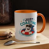Funny Shark Coffee Mug, Just Coasting Shark Mug, Cute Beach Lover Coffee Cup, Relaxing Summer Vacation Gift for Shark Fans