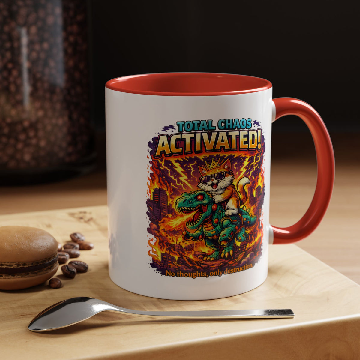 Funny Cat Mug, Chaos Cat Coffee Mug, Cat Lover Gift, Dinosaur Cat Mug, Sarcastic Cat Cup, Gamer Cat Gift, Cat Mom Present