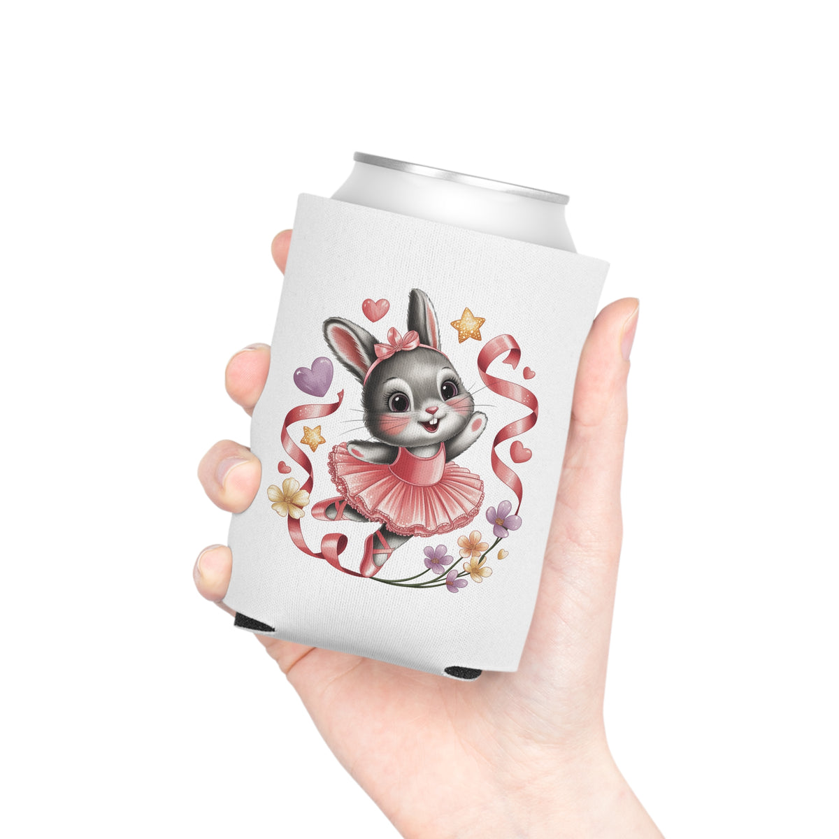 Ballet Bunny Can Cooler, Cute Pink Rabbit Drink Sleeve, Gift for Ballerinas, Dance Students, Bunny Lovers and Ballet Besties