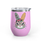 Floral Bunny Wine Tumbler, Cute Rabbit with Heart Glasses, Easter Gift for Her, Whimsical Spring Drinkware, Bunny Lover Gift