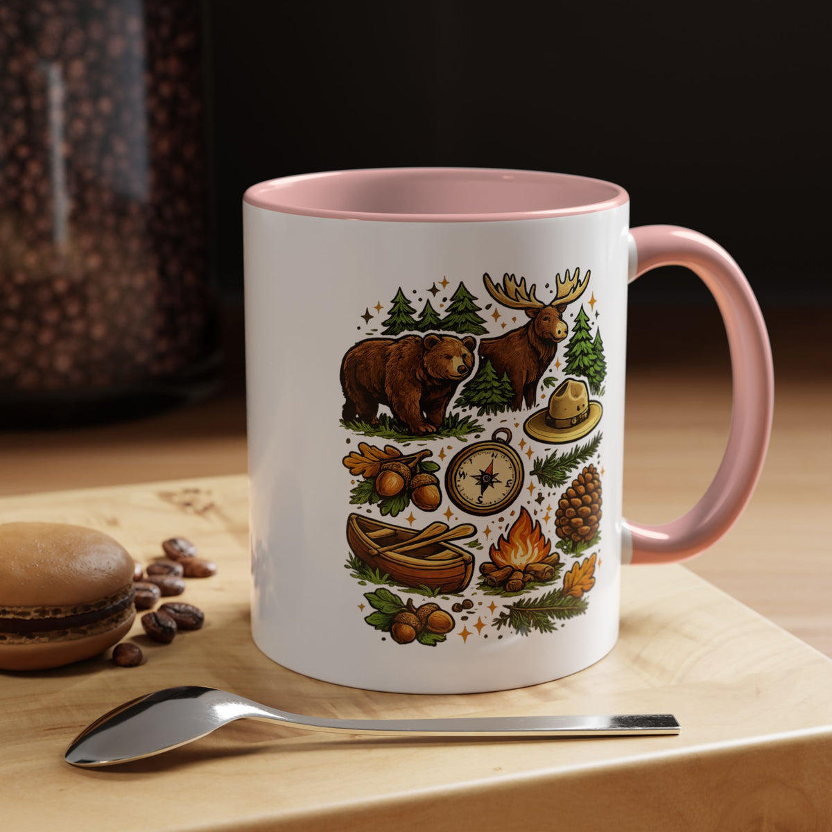 Camping Mug, Woodland Wildlife Coffee Cup, Bear and Moose Outdoor Gift, Rustic Cabin Kitchen Decor, Birthday Present for Camper or Hiker