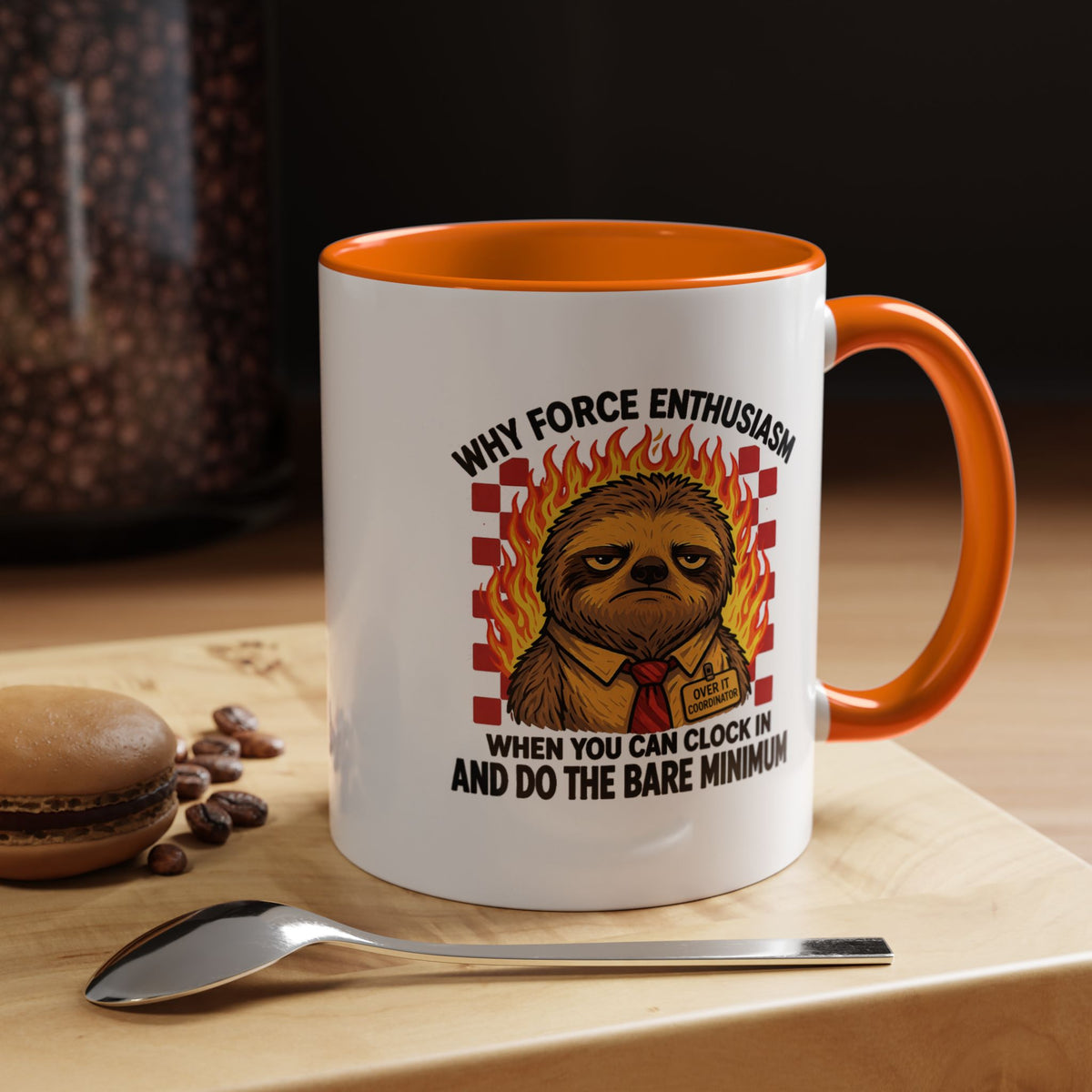 Why Force Enthusiasm When You Can Clock In And Do The Bare Minimum Coffee Mug, Funny Sloth Office Joke Gift for Coworkers, Sarcastic Ceramic Tea Cup with Pink Handle