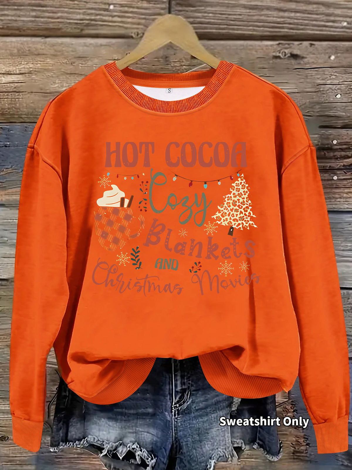 Hot Cocoa Christmas Movies Sweatshirt, Christmas Graphic Crewneck Pullover