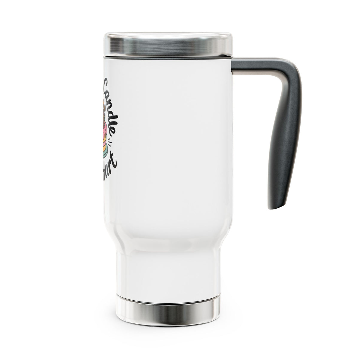 Funny Birthday Travel Mug with Handle, One More Candle Won't Hurt Cake Design, Coffee Lover Gift for Friends Who Enjoy Getting Older Jokes
