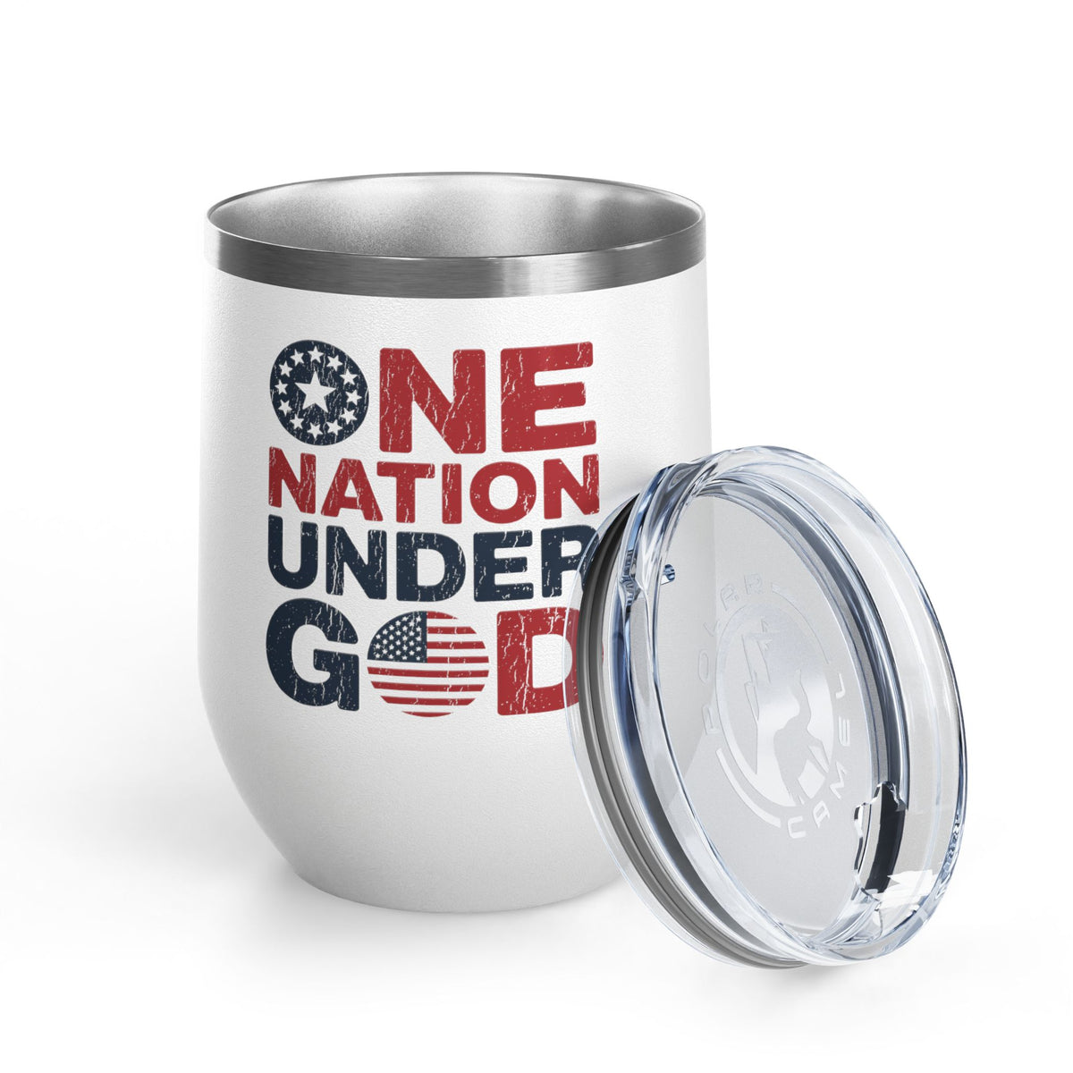 Patriotic Wine Tumbler, One Nation Under God Drinkware, American Pride Gift, Faith Inspired Gift for Her or Him, Red White Blue Cup