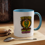 Zombie Coffee Mug, Wake Up and Smell the Coffee Black Accent Cup, Unique Funny Rise and Grind Gift for Horror Fan, Barista or Coworker