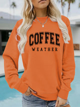 Round neck COFFEE printed pullover sweatshirt sweatshirt