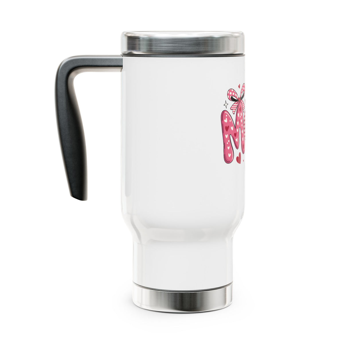 Mom Stainless Steel Travel Mug, Mother's Day Coffee Cup, Bow Heart Drinkware, Gift for Mom, Cute Insulated Mug, Mom Appreciation Gift