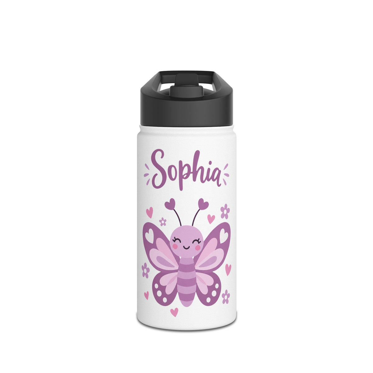 Cute Butterfly Personalized Water Bottle, Custom Name Drink Bottle, School Gift, Butterfly Lover Present, Birthday Gift, Reusable Bottle