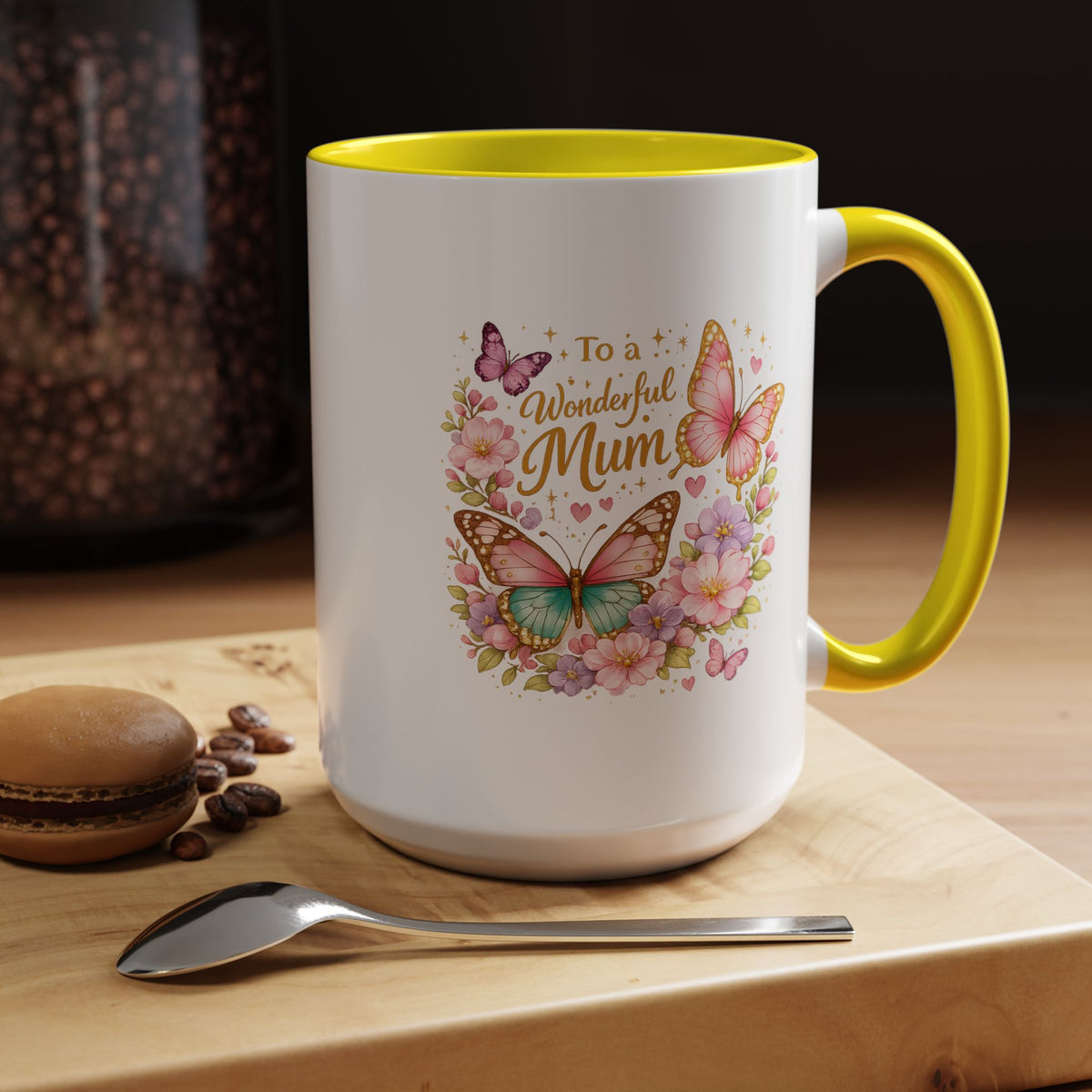 To My Wonderful Mum Butterfly Mug, Floral Mom Coffee Mug, Mother's Day Gift for Mum, Butterfly Coffee Cup, Mom Appreciation Gift