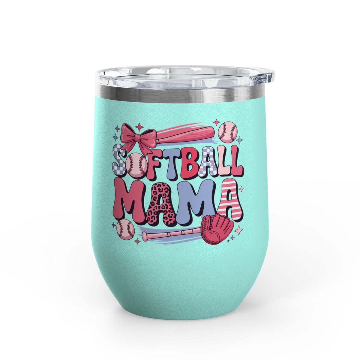 Softball Mama Wine Tumbler, Softball Mom Gift for Game Day, Sports Mom Drinkware, Team Mom Gift, Cute Softball Season Gift for Her