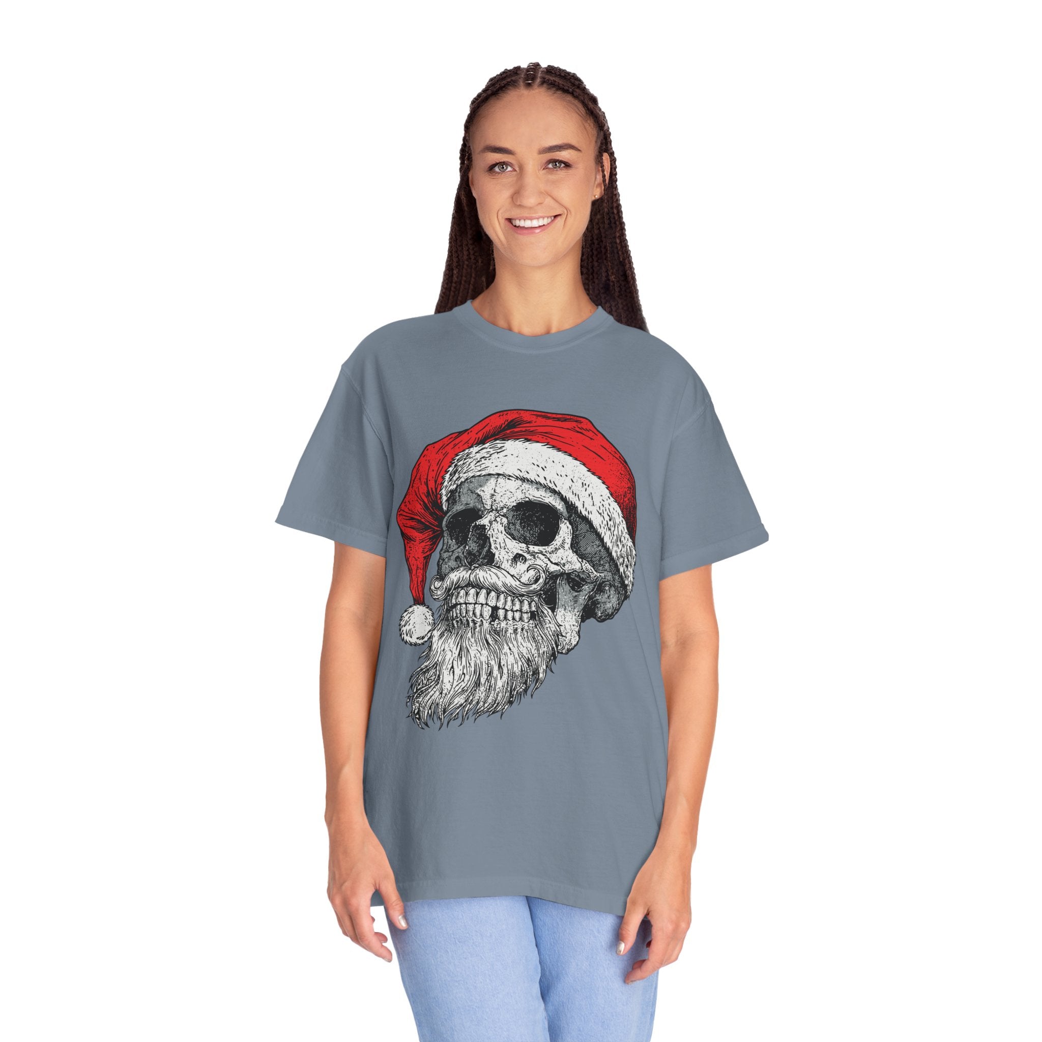 Skull Santa Shirt, Gothic Christmas T-Shirt, Creepy Holiday Skeleton Tee, Alternative Xmas Gift for Metalhead, Biker or Horror Fan