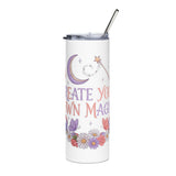 Floral Skinny Tumbler, Create Your Own Magic Cup, Butterfly and Moon Drinkware, Inspirational Gift for Her, Whimsical Flower Gift