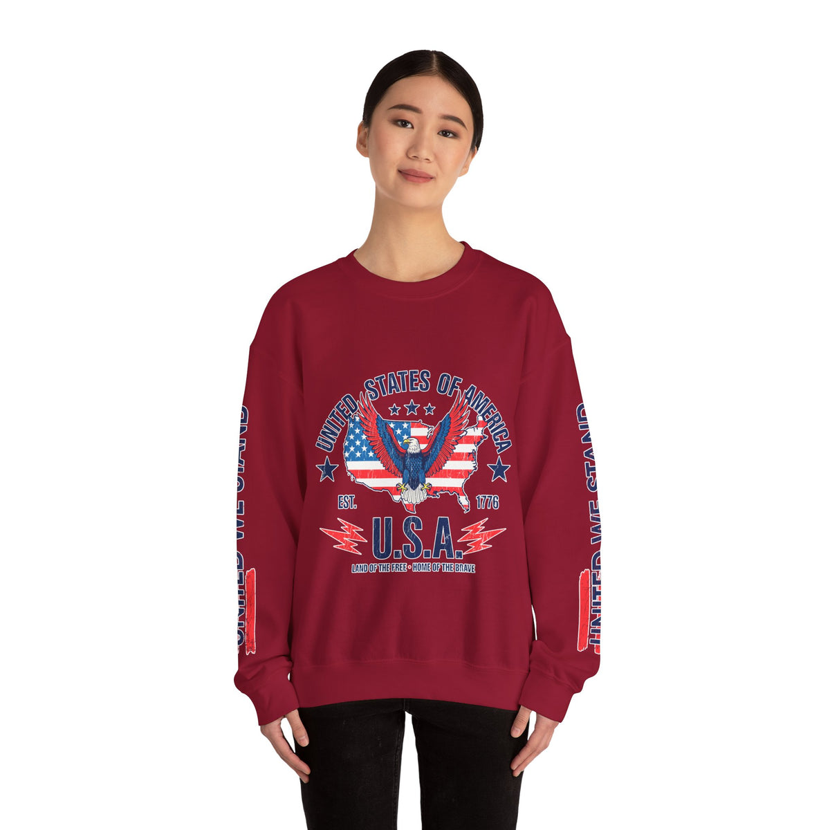 United We Stand Sweatshirt, American Eagle USA Pullover, Patriotic Flag Top, Vintage Americana Clothing, Fourth of July Gift for Women
