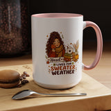Personalized Sweater Weather Mug, Custom Name Fall Coffee Cup, Cozy Book Lover Gift for Her, Autumn Pumpkin and Reading Design