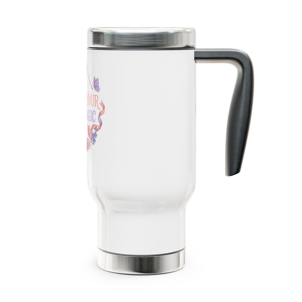 Floral Stainless Steel Travel Mug, Create Your Own Magic Cup, Butterfly and Moon Drinkware, Inspirational Gift for Her