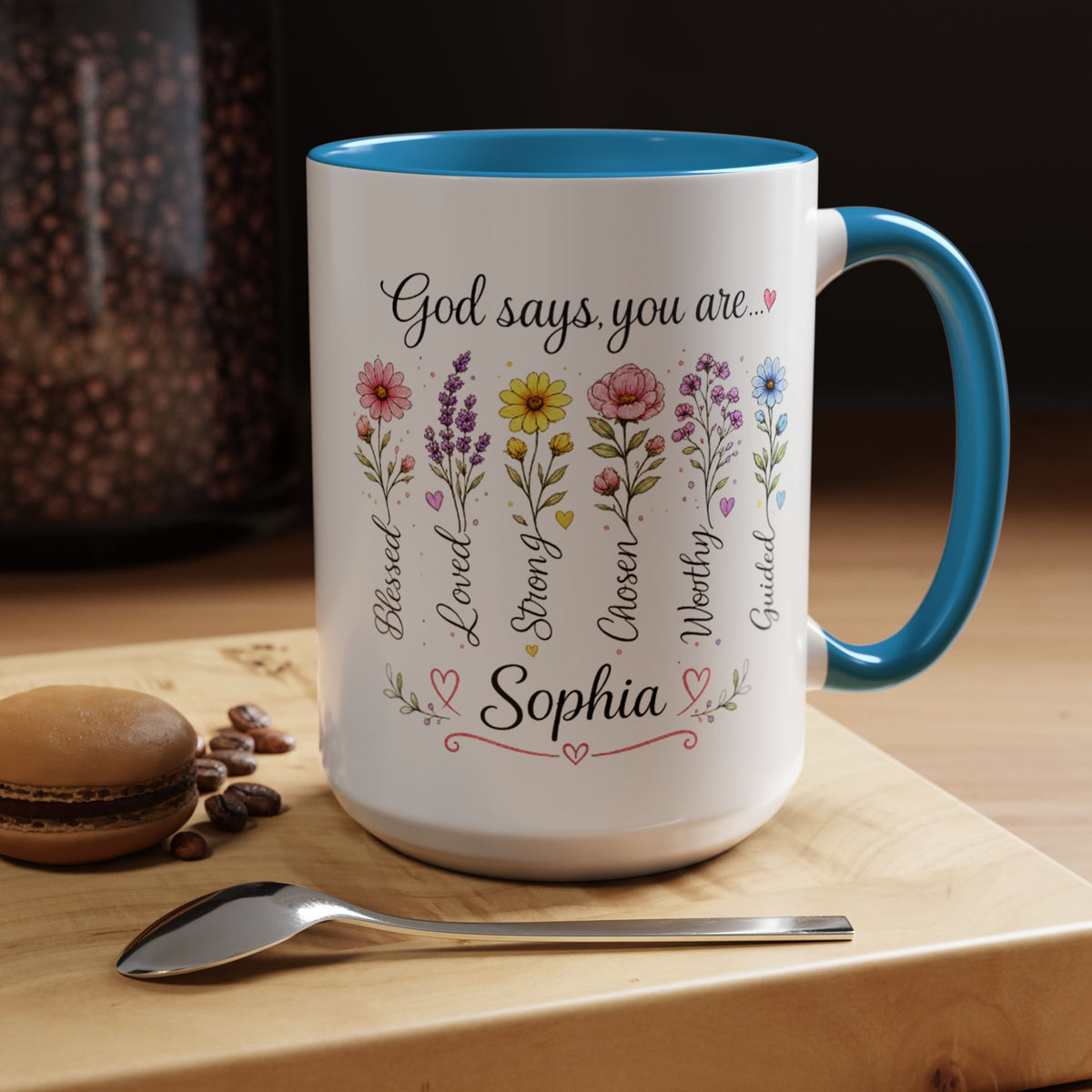 Personalized Christian Girl Mug, God Says You Are Blessed Loved Strong Chosen Worthy Guided Coffee Mug, Faith Gift for Daughter