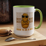 Born To Be A Boss Coffee Mug, Funny Peanut Office Joke Gift for Coworkers, Sarcastic Corporate Manager Ceramic Tea Cup with Orange Handle