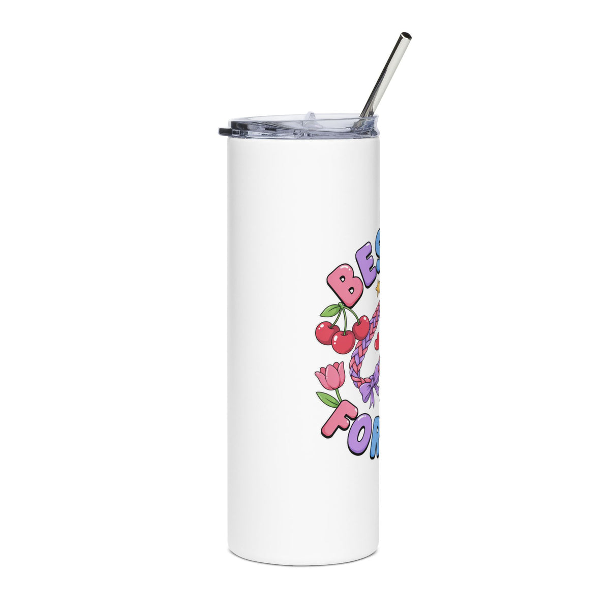 Besties Forever Skinny Tumbler, Colorful Friendship Cup, Cute Best Friend Gift, BFF Birthday Present for Besties and Coffee Lovers