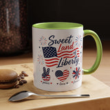 Sweet Land of Liberty Coffee Mug, Patriotic Fourth of July Mug, American Flag Heart Freedom Cup, USA Pride Gift for Women
