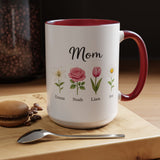 Personalized Birth Flower Mom Mug, Custom Kids Names Coffee Mug, Mother's Day Gift for Mom, Floral Family Keepsake Cup, Grandma Gift