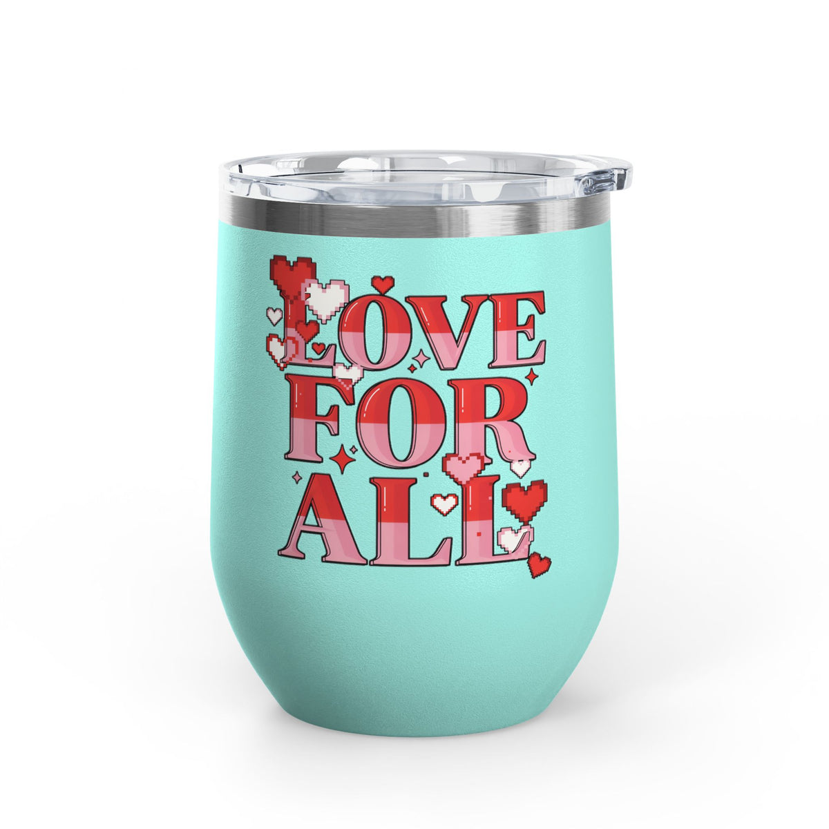 Love for All Wine Tumbler, Retro Pixel Heart Drinkware, Cute Valentine Gift for Her, Romantic Anniversary Present, Colorful Love Cup