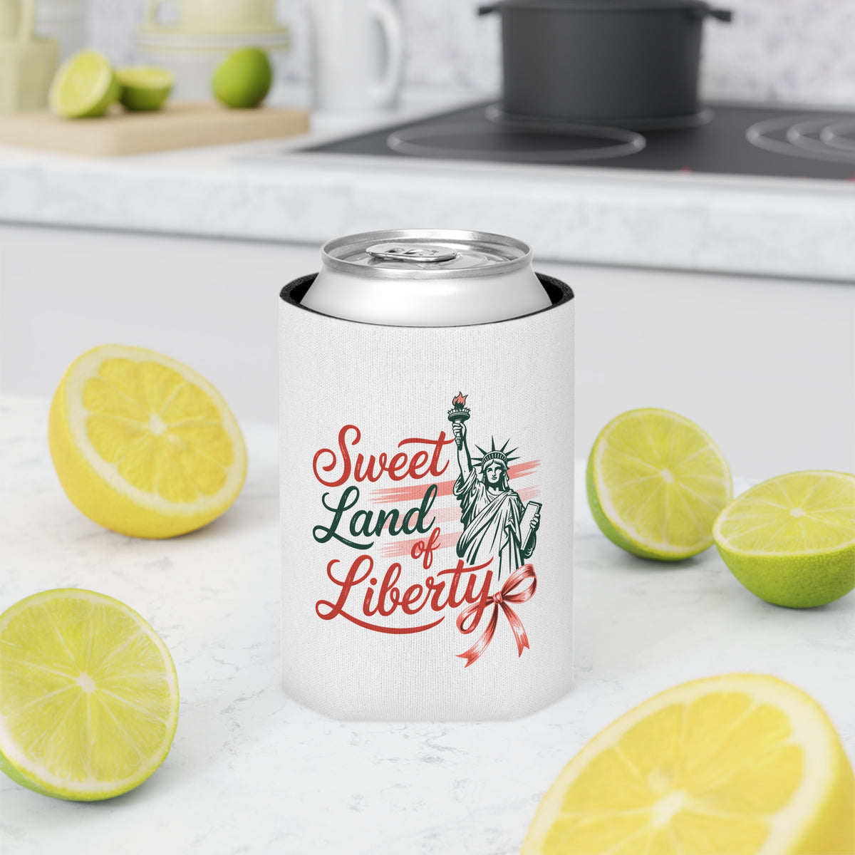 Sweet Land of Liberty Can Cooler, Patriotic Wine Can Holder, USA Drink Sleeve, 4th of July Gift, American Flag Beverage Holder
