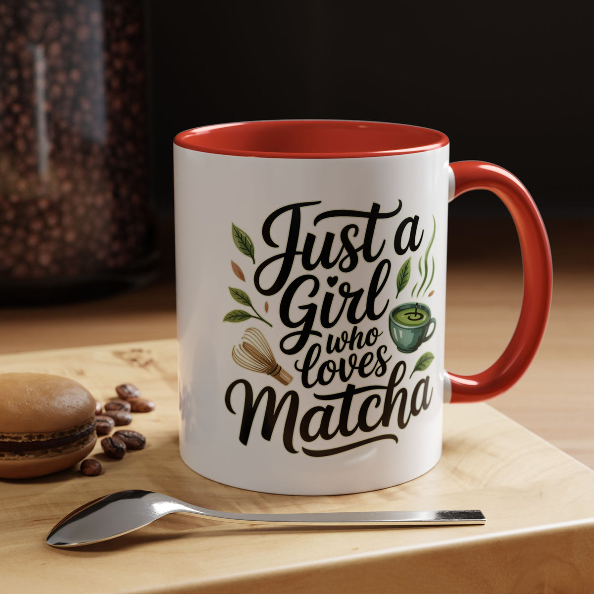 Matcha Lover Mug, Just a Girl Who Loves Matcha Quote, Green Tea and Whisk Design, Birthday Gift for a Friend Who Enjoys Cozy Morning Rituals