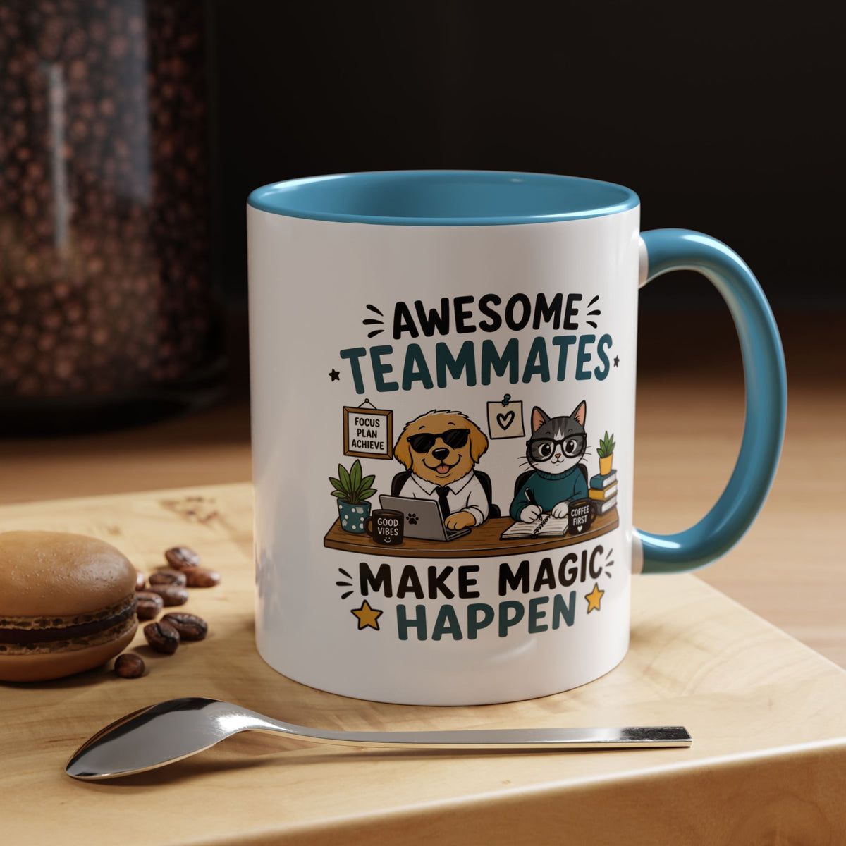 Awesome Teammates Coffee Mug, Coworker Appreciation Gift, Funny Dog and Cat Office Cup, Team Thank You Present for Colleague or Boss