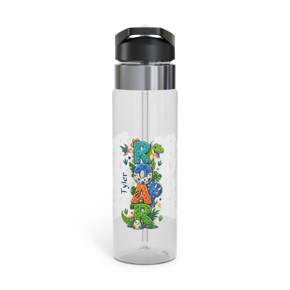 Custom Dinosaur Name Water Bottle for Boys | 20oz BPA-Free Tritan Kids School Bottle