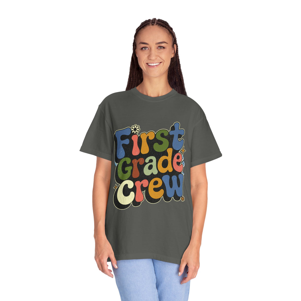 First Grade Crew T-Shirt, Retro Teacher Team Graphic Tee, Elementary School Staff Gift, First Day Classroom Outfit, Grade One Shirt