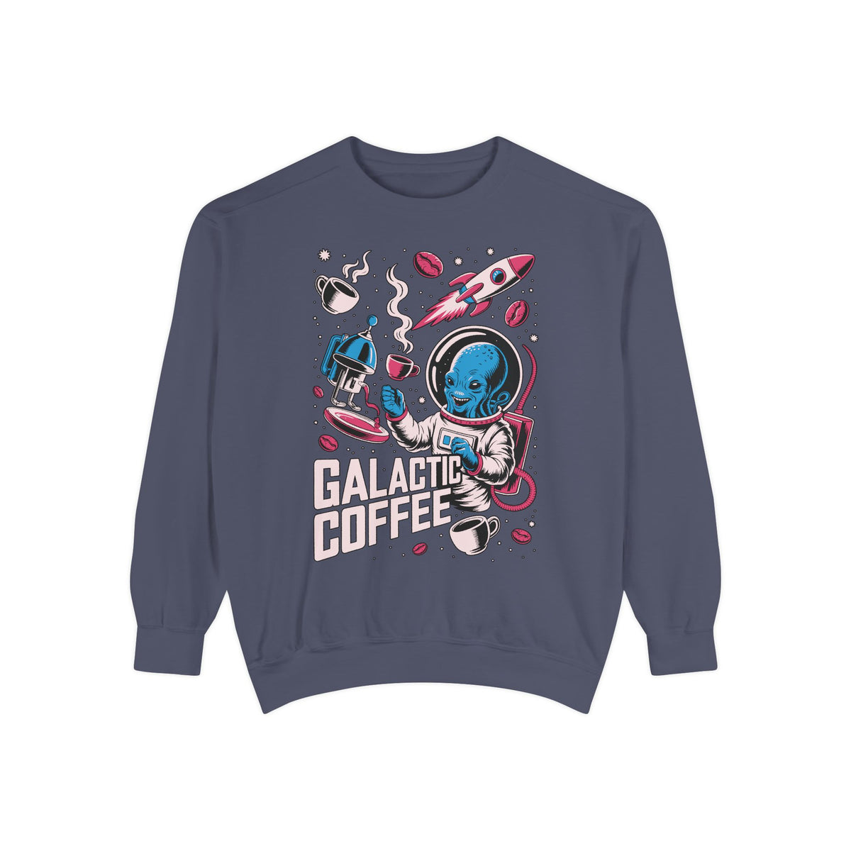 Galactic Coffee Comfort Colors Sweatshirt, Funny Alien Coffee Lover Shirt, Space Nerd Sweatshirt, Sci Fi Gift for Coffee Fans
