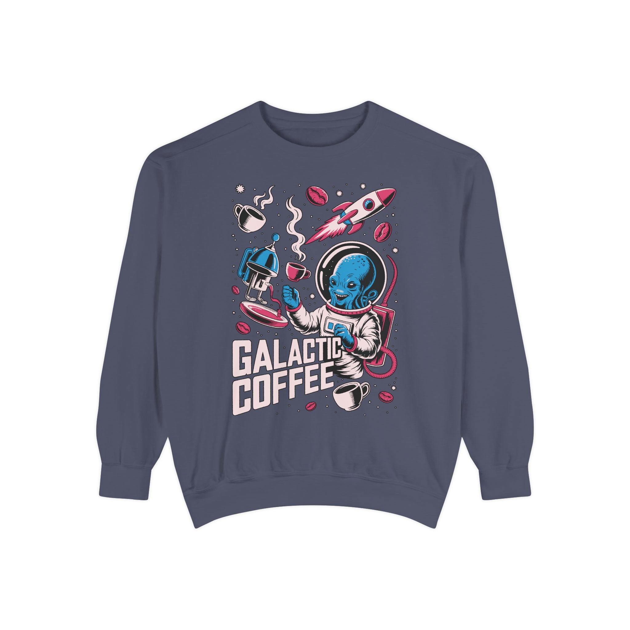 Galactic Coffee Comfort Colors Sweatshirt, Funny Alien Coffee Lover Shirt, Space Nerd Sweatshirt, Sci Fi Gift for Coffee Fans