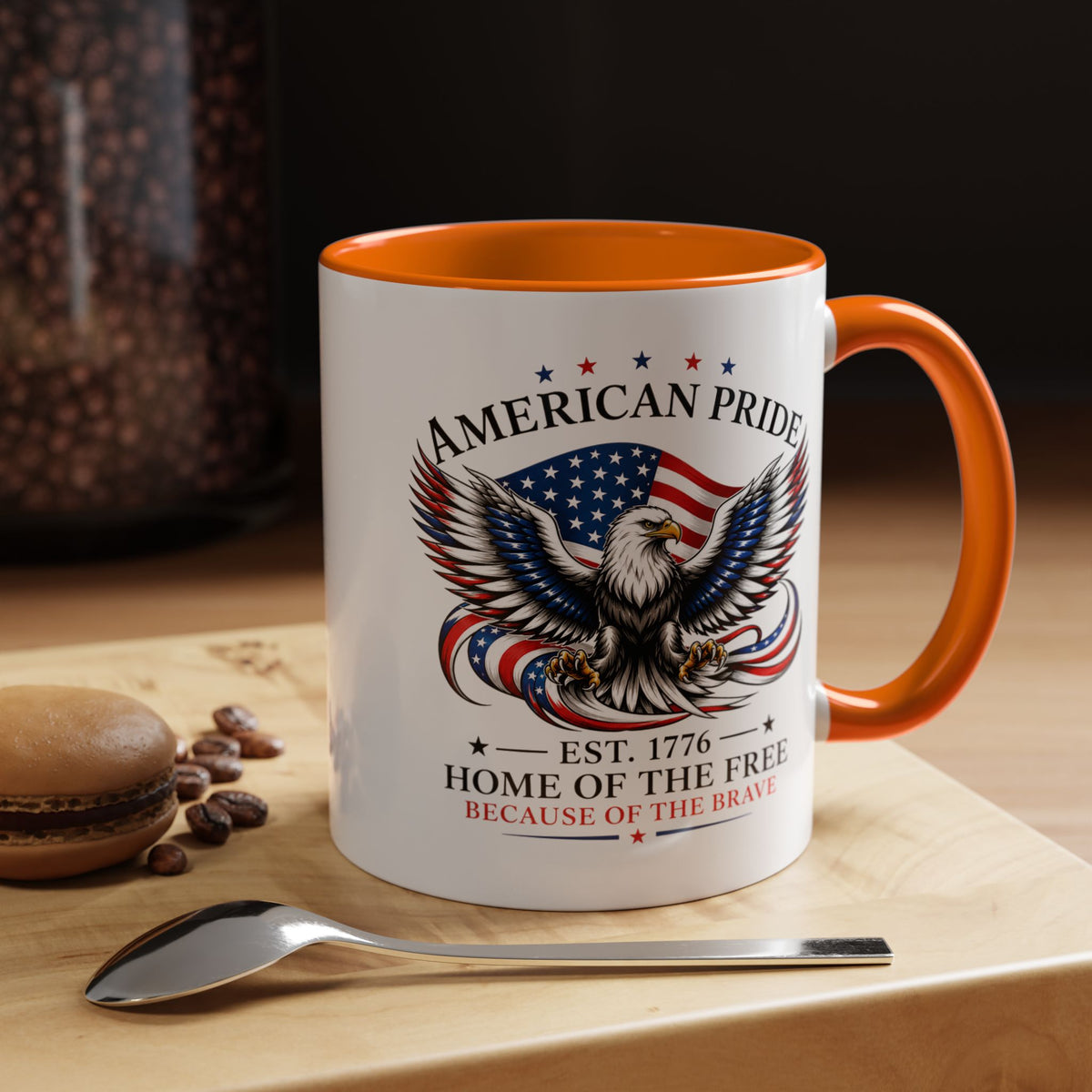 American Pride Eagle Mug, Patriotic Bald Eagle Coffee Mug, Home of the Free Because of the Brave Gift, USA Veteran Mug