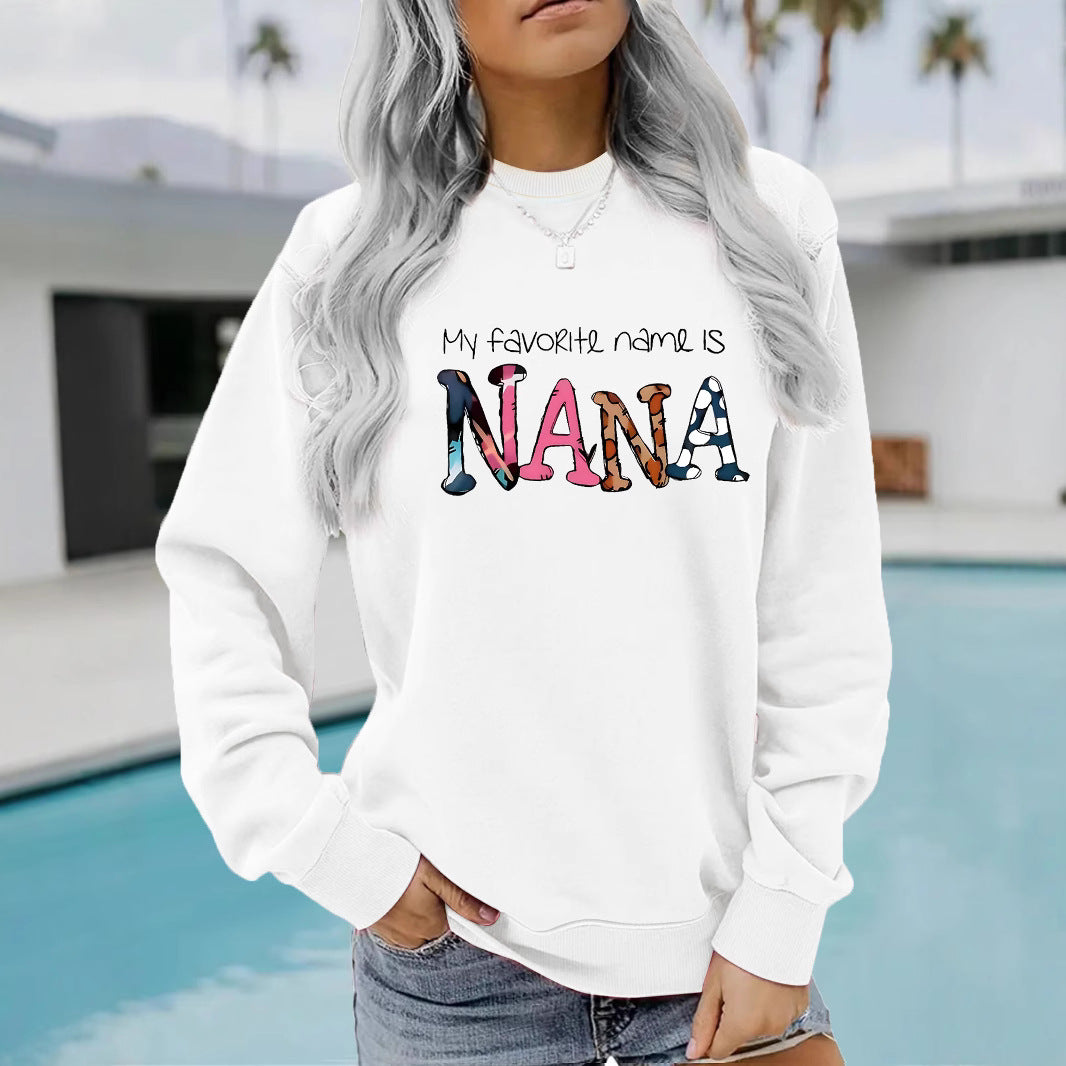 Round neck NANA printed pullover sweatshirt sweatshirt sweatshirt