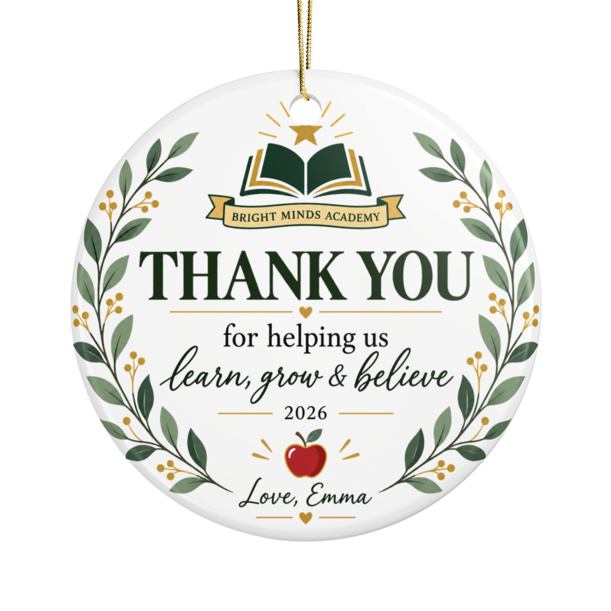 Personalized School Christmas Ornament, Bright Minds Academy Keepsake, Custom School Name Gift, Teacher and Staff Appreciation Decor 2026