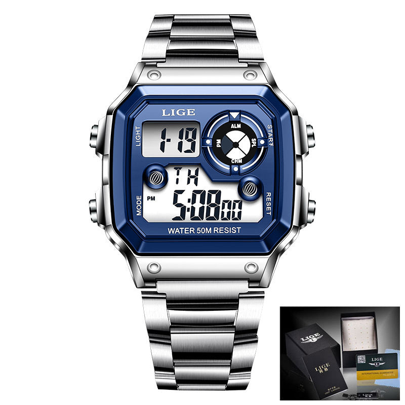 Lige Electronic Watch Unisex Watch Luminous Display Watch Multi-Function Chronograph Alarm Clock